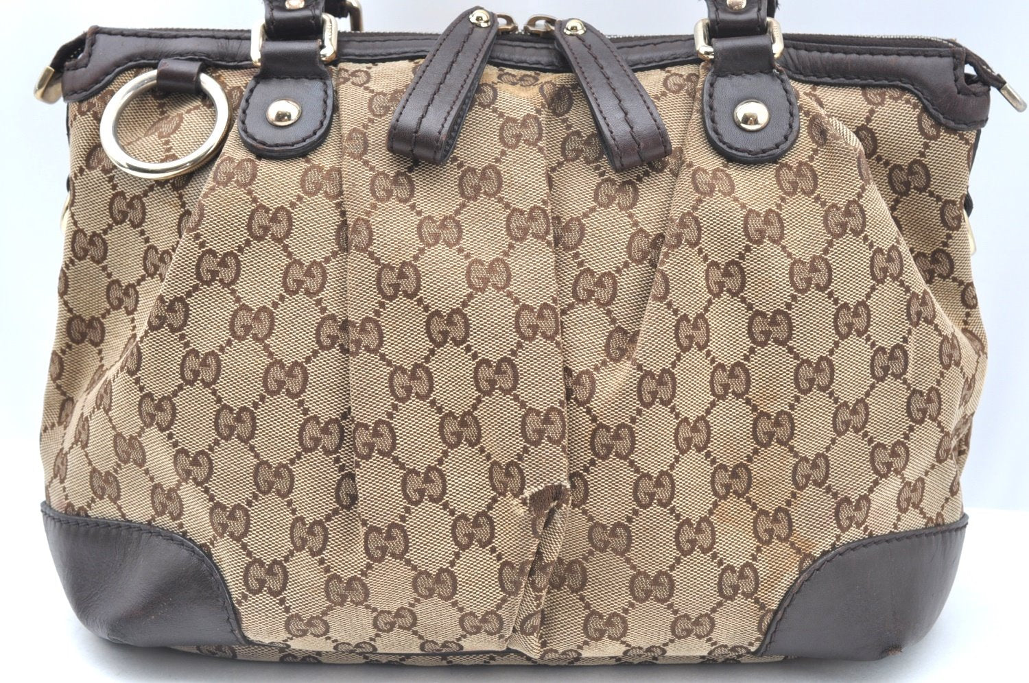 Authentic GUCCI Sukey 2Way Shoulder Tote Bag GG Canvas Leather Brown K5900