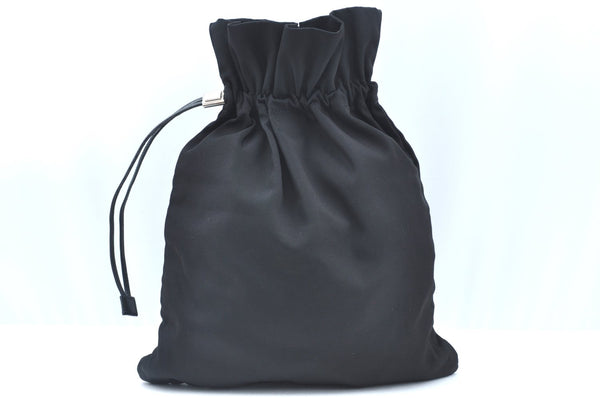 Authentic GUCCI Vintage Drawstring Pouch Purse Nylon Leather Black K5936