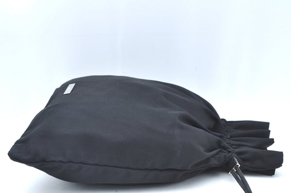 Authentic GUCCI Vintage Drawstring Pouch Purse Nylon Leather Black K5936