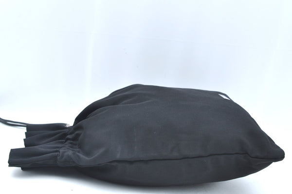 Authentic GUCCI Vintage Drawstring Pouch Purse Nylon Leather Black K5936