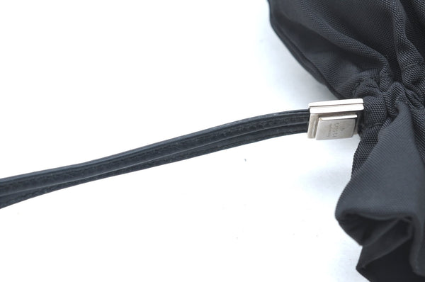 Authentic GUCCI Vintage Drawstring Pouch Purse Nylon Leather Black K5936