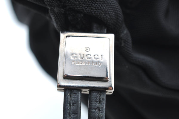 Authentic GUCCI Vintage Drawstring Pouch Purse Nylon Leather Black K5936
