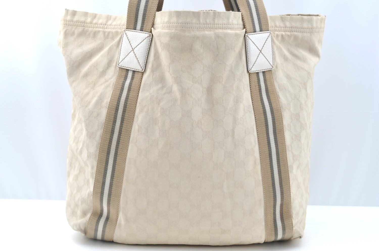 Authentic GUCCI Vintage Shoulder Tote Bag GG Canvas Leather 189669 White K5944