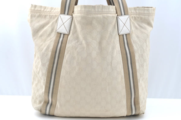Authentic GUCCI Vintage Shoulder Tote Bag GG Canvas Leather 189669 White K5944