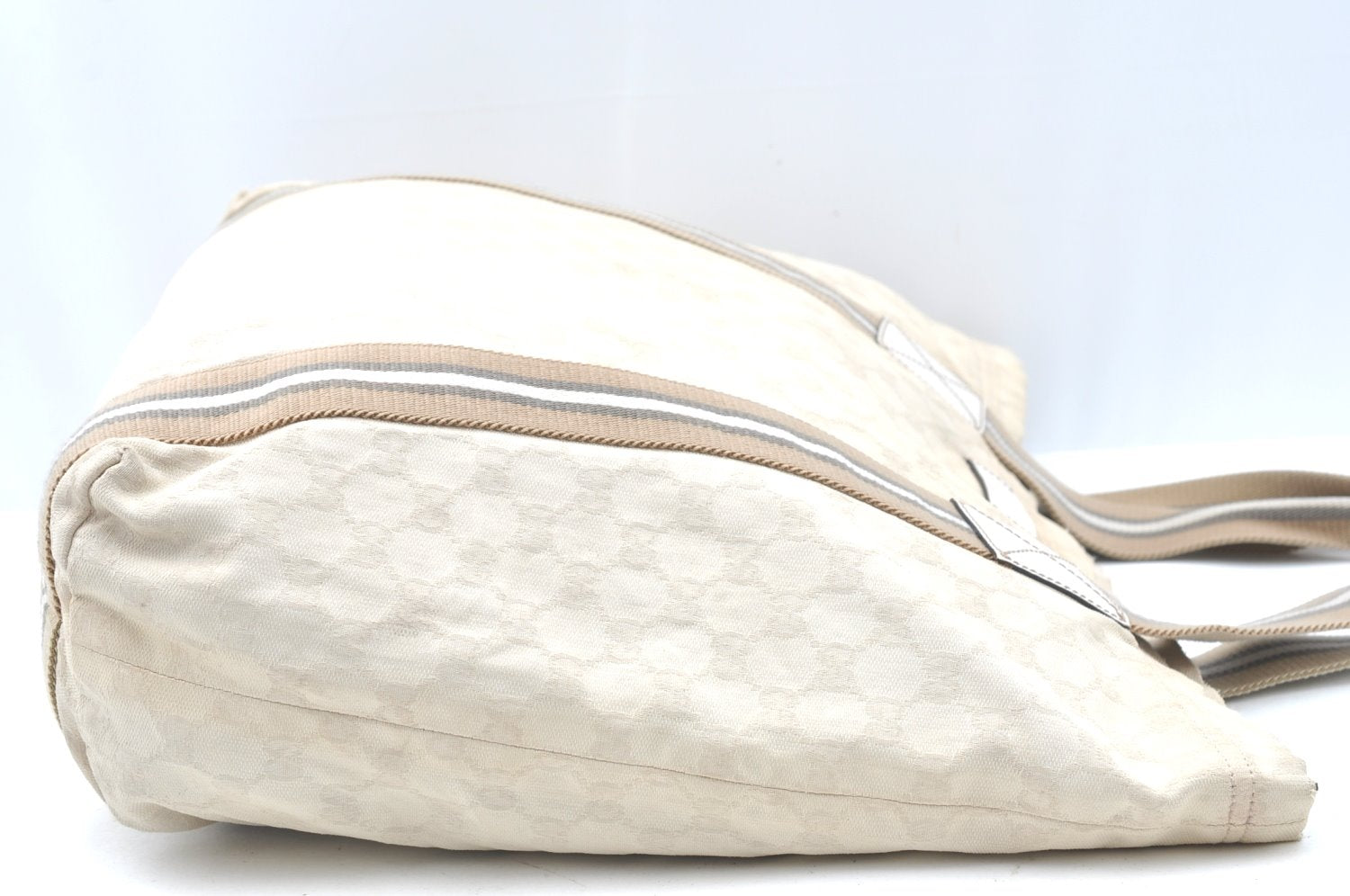 Authentic GUCCI Vintage Shoulder Tote Bag GG Canvas Leather 189669 White K5944