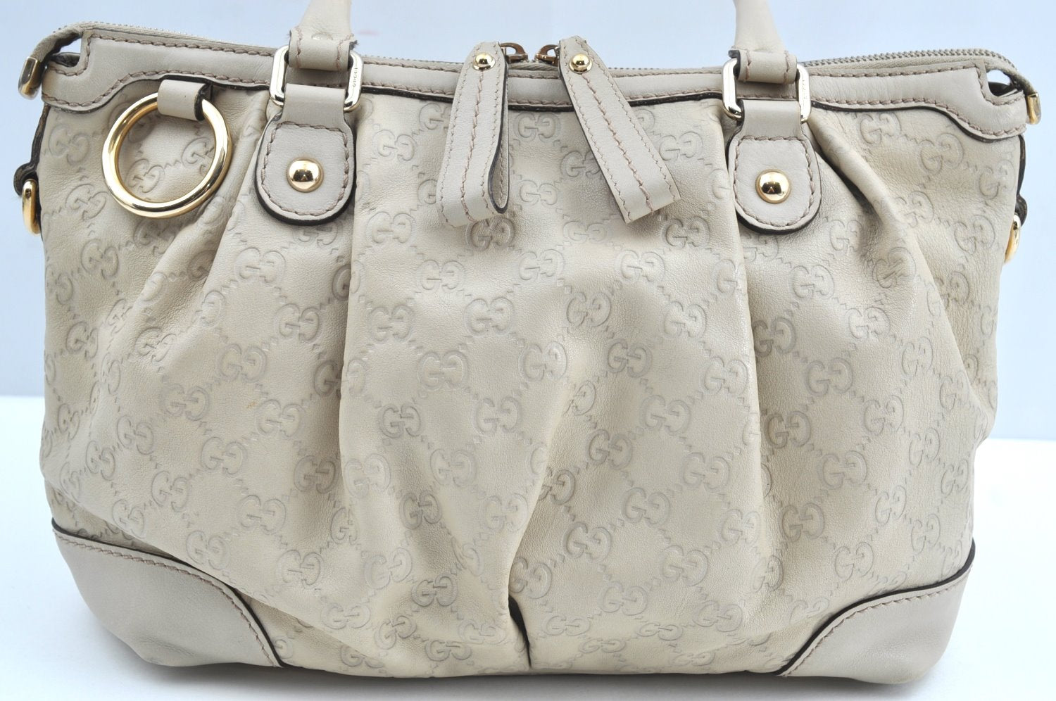 Authentic GUCCI Sukey Guccissima 2Way Shoulder Tote Bag GG Leather White K5953