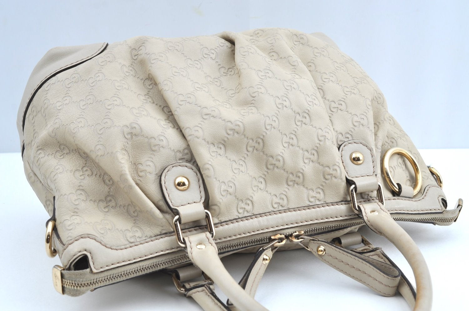 Authentic GUCCI Sukey Guccissima 2Way Shoulder Tote Bag GG Leather White K5953