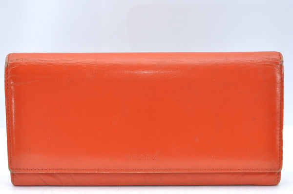 Authentic PRADA Vintage Leather Long Wallet Purse Orange K5968