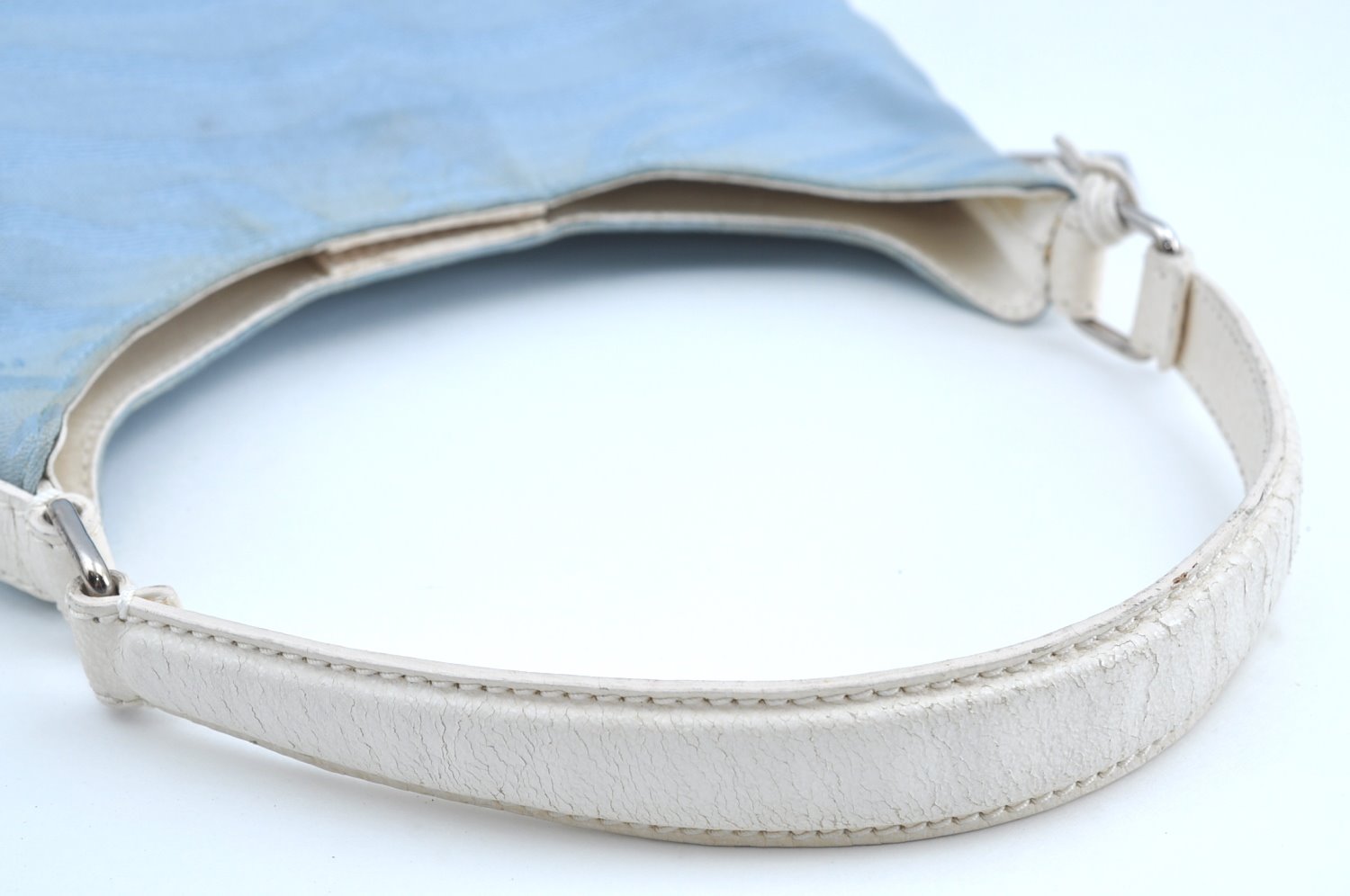 Authentic FENDI Tiger Motif Hand Shoulder Bag Canvas Leather Light Blue K5970