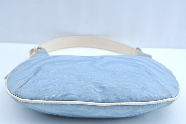 Authentic FENDI Tiger Motif Hand Shoulder Bag Canvas Leather Light Blue K5970