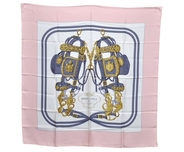 Authentic HERMES Carre 90 Scarf "BRIDES de GALA par" Silk Pink K5974