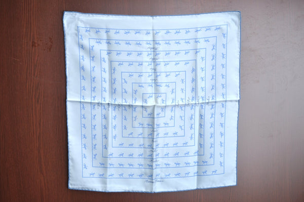 Authentic HERMES Petit Carre 40 Scarf "Saut Galop Canter Rack" Silk Blue K5989