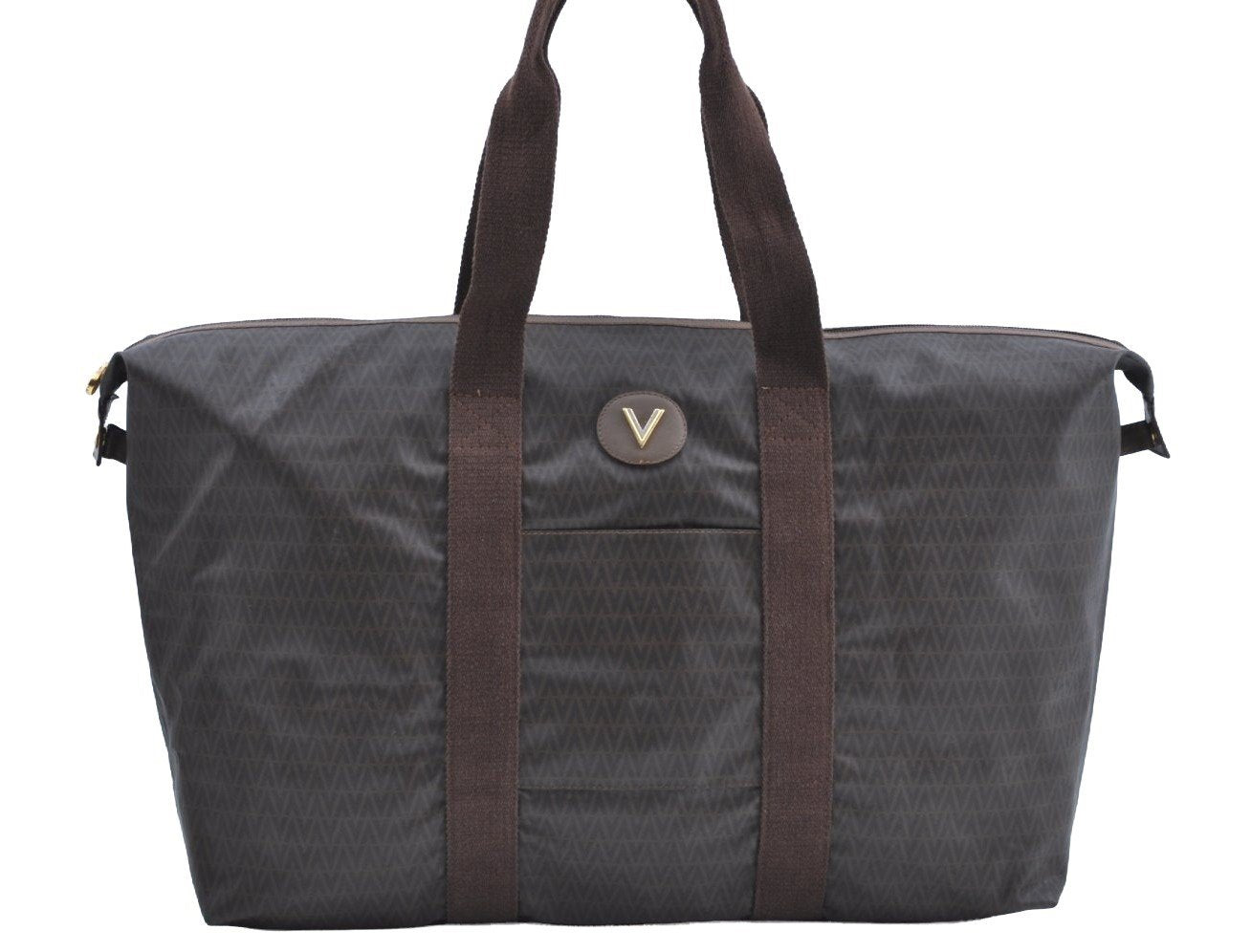 Authentic MARIO VALENTINO V Logo Travel Boston Bag PVC Leather Brown K5995