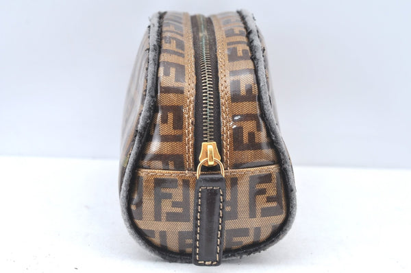 Authentic FENDI Vintage Zucchino Pouch Purse PVC Leather Brown Junk K6000