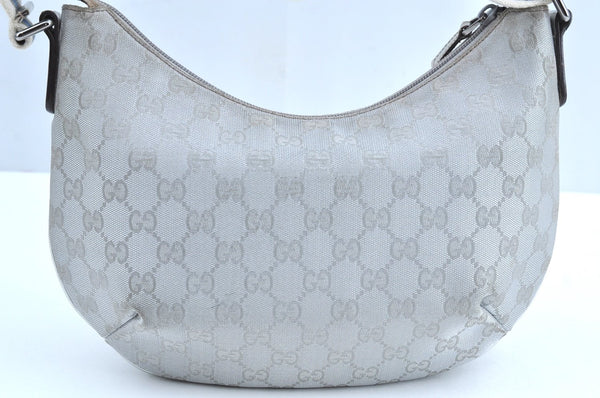 Authentic GUCCI Sherry Line Shoulder Bag GG Canvas Leather 192756 Silver K6001