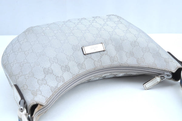 Authentic GUCCI Sherry Line Shoulder Bag GG Canvas Leather 192756 Silver K6001