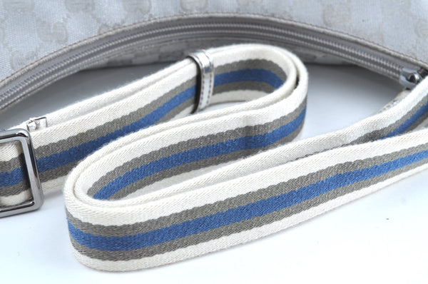 Authentic GUCCI Sherry Line Shoulder Bag GG Canvas Leather 192756 Silver K6001