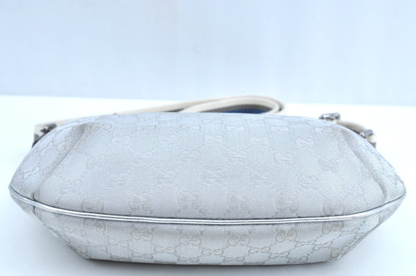 Authentic GUCCI Sherry Line Shoulder Bag GG Canvas Leather 192756 Silver K6001