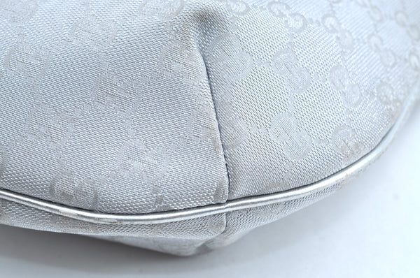 Authentic GUCCI Sherry Line Shoulder Bag GG Canvas Leather 192756 Silver K6001