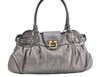 Authentic Salvatore Ferragamo Gancini Leather Shoulder Tote Bag Silver K6002