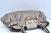 Authentic Salvatore Ferragamo Gancini Leather Shoulder Tote Bag Silver K6002