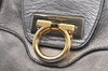 Authentic Salvatore Ferragamo Gancini Leather Shoulder Tote Bag Silver K6002