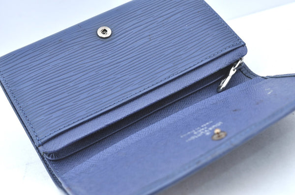 Auth Louis Vuitton Epi Porte Monnaie Billets Tresor Wallet Blue M63505 LV K6013