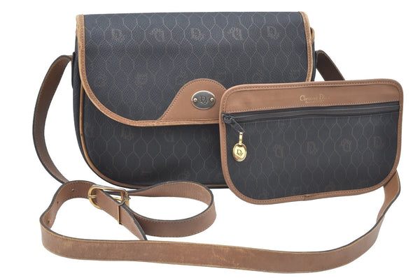 Authentic Christian Dior Honeycomb Shoulder Cross Bag PVC Leather Brown K6019