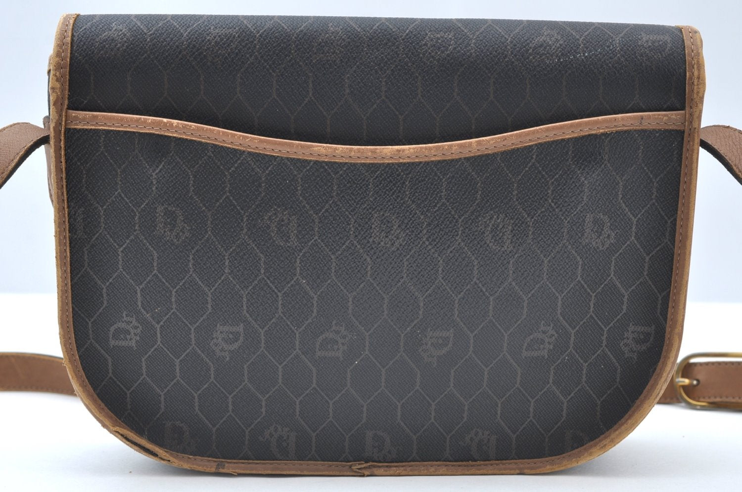 Authentic Christian Dior Honeycomb Shoulder Cross Bag PVC Leather Brown K6019