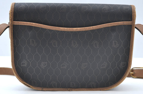 Authentic Christian Dior Honeycomb Shoulder Cross Bag PVC Leather Brown K6019