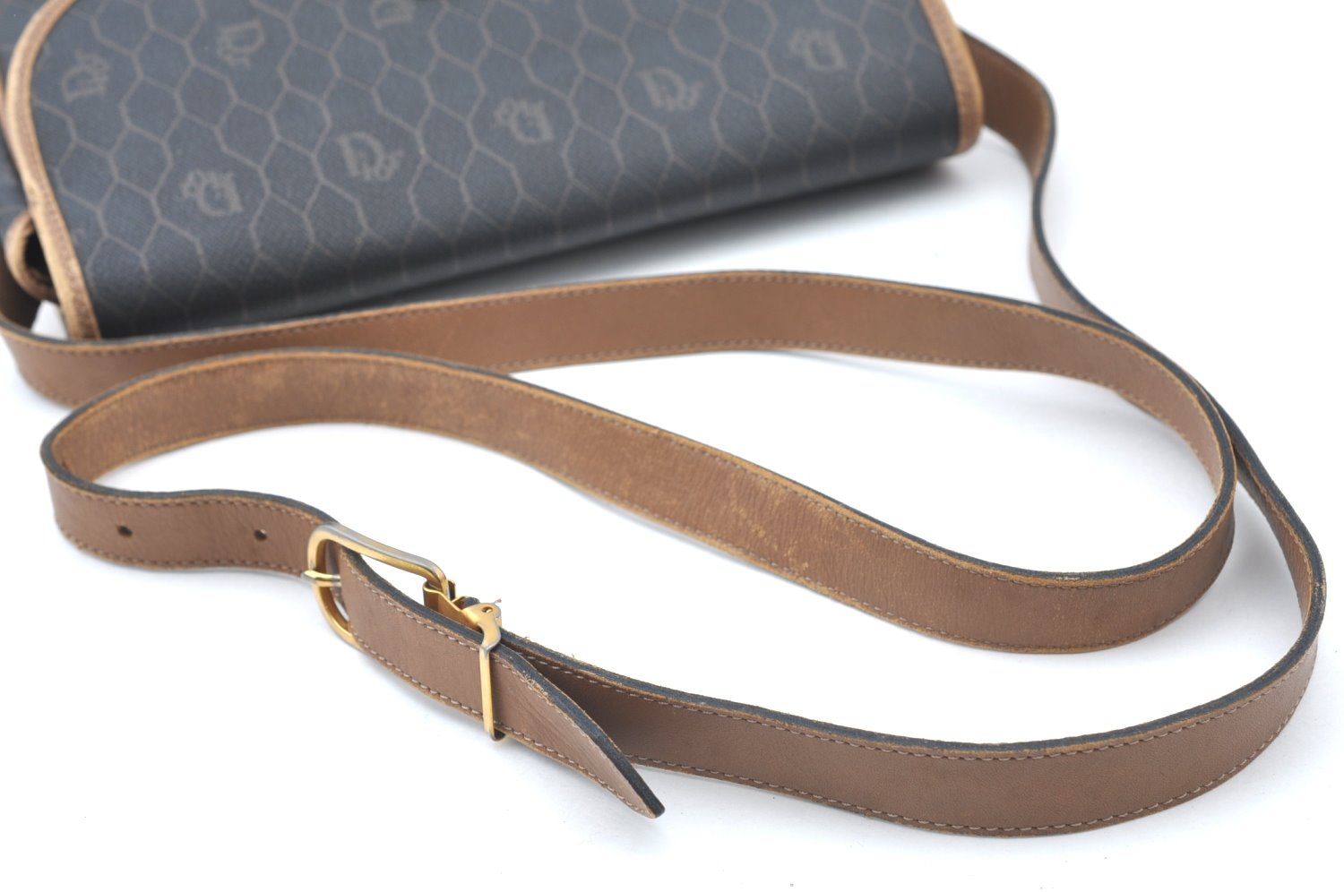 Authentic Christian Dior Honeycomb Shoulder Cross Bag PVC Leather Brown K6019