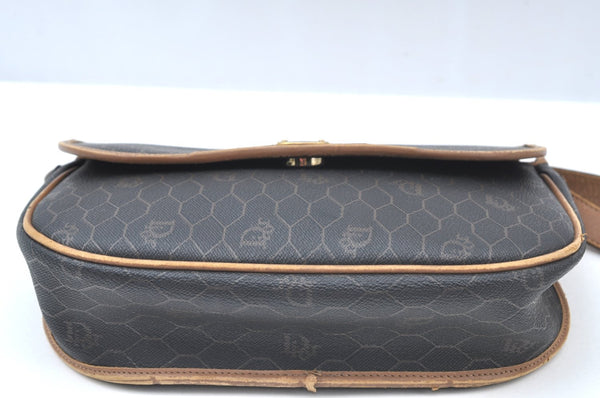 Authentic Christian Dior Honeycomb Shoulder Cross Bag PVC Leather Brown K6019