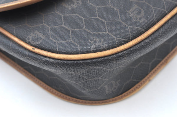 Authentic Christian Dior Honeycomb Shoulder Cross Bag PVC Leather Brown K6019