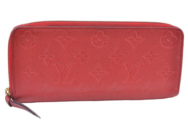 Auth Louis Vuitton Monogram Empreinte Portefeuille Clemence Wallet Red K6022