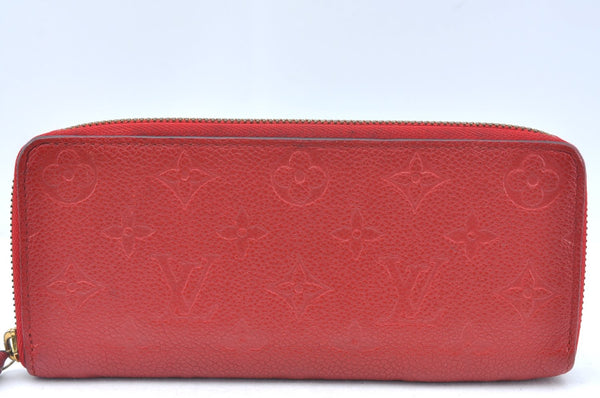 Auth Louis Vuitton Monogram Empreinte Portefeuille Clemence Wallet Red K6022