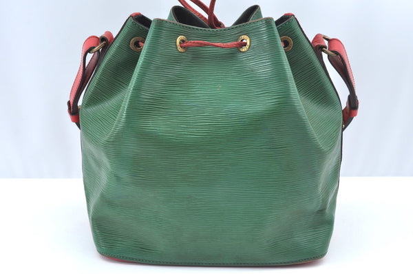 Authentic Louis Vuitton Epi Petit Noe Bi-color Green x Red Drawstring Bag K6043