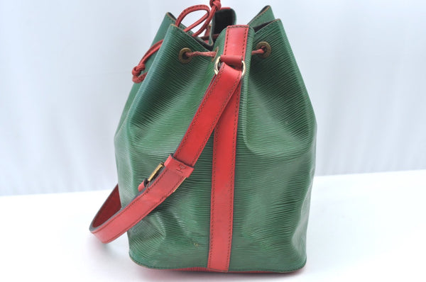 Authentic Louis Vuitton Epi Petit Noe Bi-color Green x Red Drawstring Bag K6043