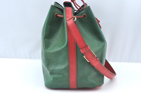 Authentic Louis Vuitton Epi Petit Noe Bi-color Green x Red Drawstring Bag K6043
