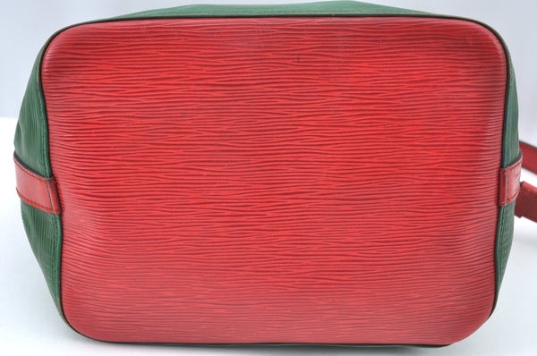 Authentic Louis Vuitton Epi Petit Noe Bi-color Green x Red Drawstring Bag K6043
