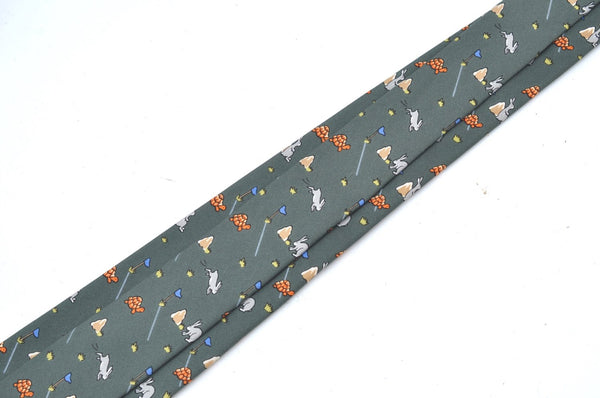 Authentic HERMES Tie Necktie Rabbit and Turtle Pattern Silk 7797FA Green K6046