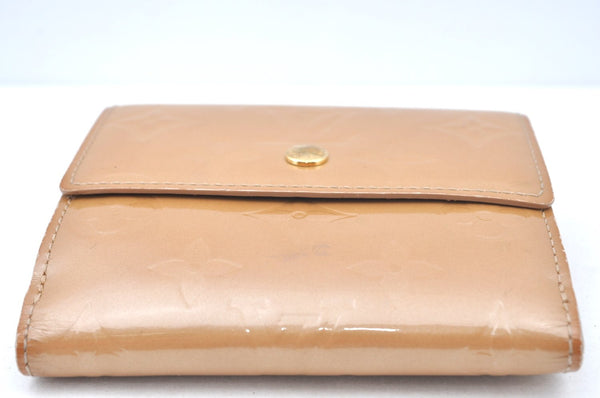 Auth Louis Vuitton Vernis Porte Monnaie Billets Cartes Credit Wallet Beige K6050