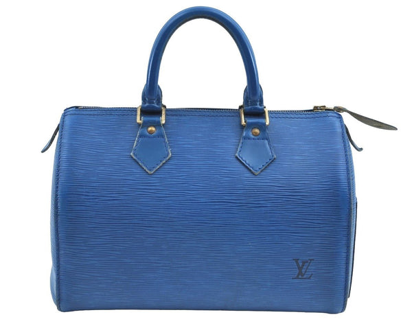 Authentic Louis Vuitton Epi Speedy 25 Hand Boston Bag Blue M43015 LV K6053