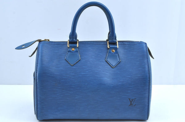 Authentic Louis Vuitton Epi Speedy 25 Hand Boston Bag Blue M43015 LV K6053