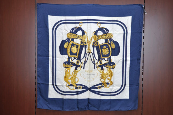 Authentic HERMES Carre 90 Scarf "BRIDES de GALA par" Silk Navy K6079