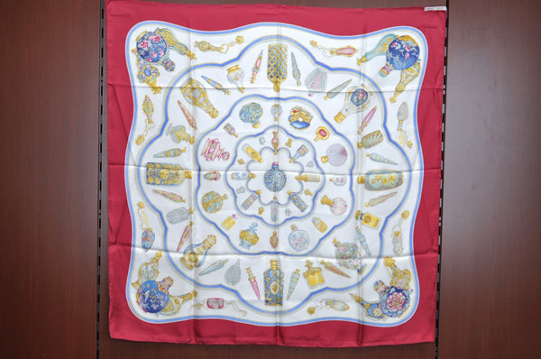 Authentic HERMES Carre 90 Scarf "Qu' importe le flacon..." Silk Red K6093