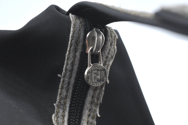 Authentic FENDI Vintage Pequin Hand Bag Pouch Purse Nylon Leather Black K6094