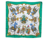 Authentic HERMES Carre 90 Scarf "LES FETES DU ROI SOLEIL" Silk Green K6112