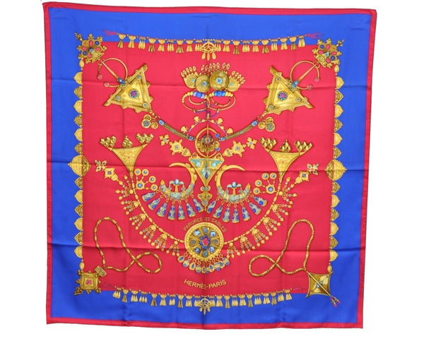 Authentic HERMES Carre 90 Scarf "PARURES DES SABLES" Silk Red K6115