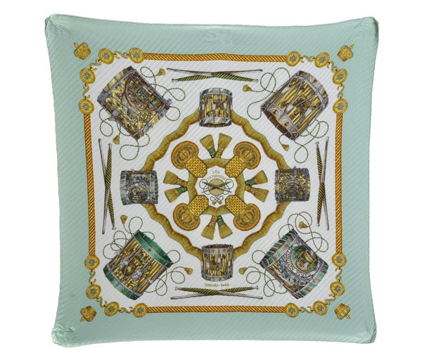 Authentic HERMES Pleats Scarf "LES TAMBOURS" Silk Light Green K6117