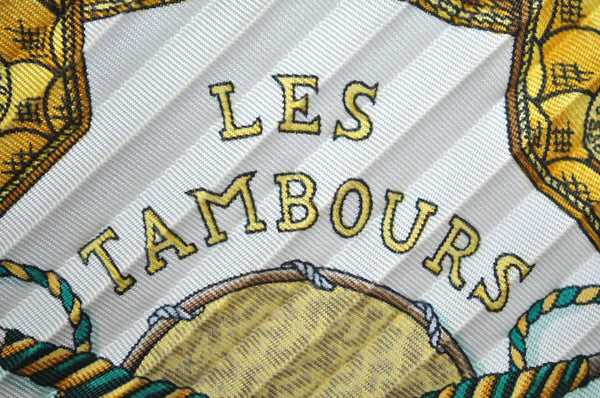 Authentic HERMES Pleats Scarf "LES TAMBOURS" Silk Light Green K6117